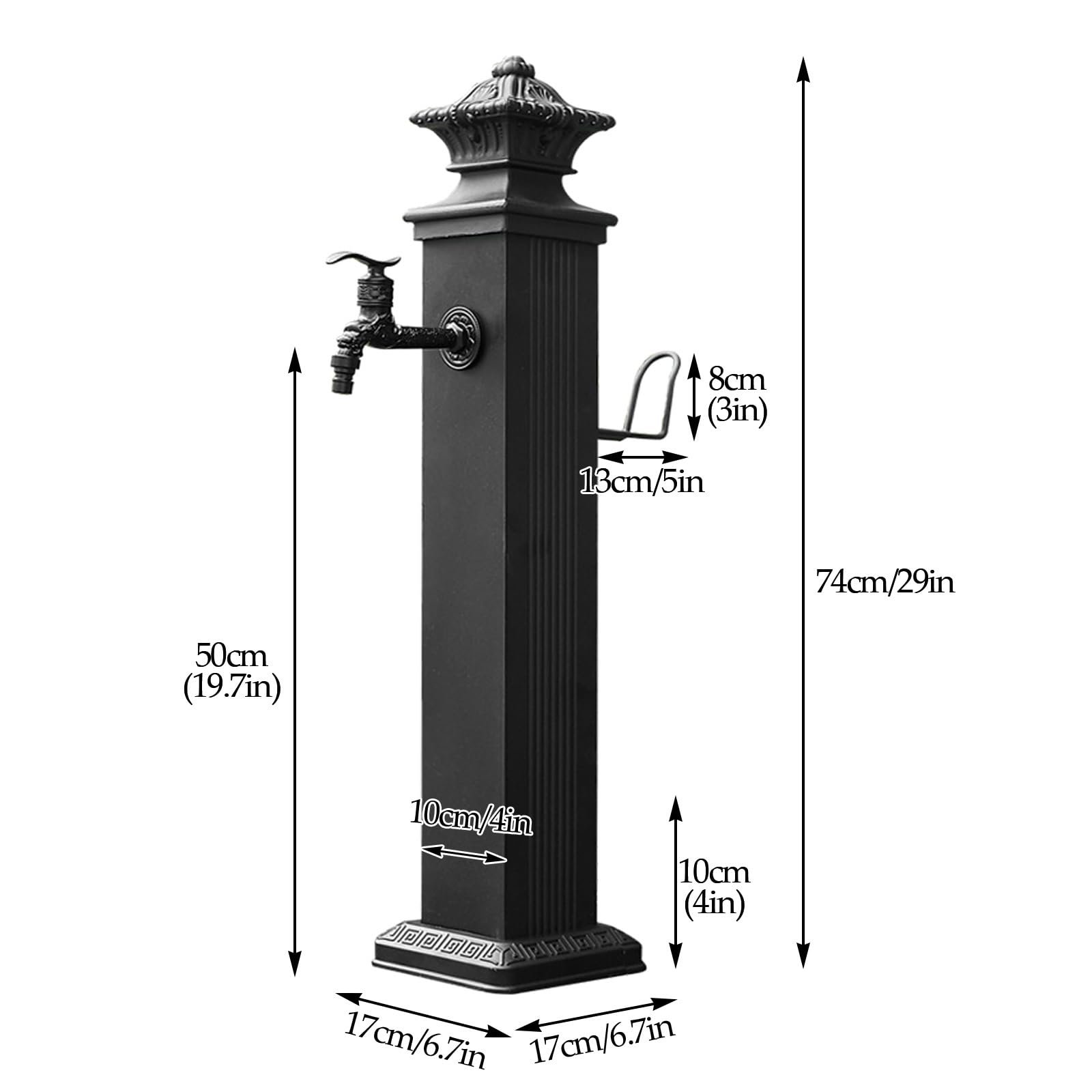 Vertikale, quadratische Gartenwassersäule mit Frostschutzarmatur und Sprühpistole, freistehend, zur Bodenmontage, für Garten, Bauernhof, Weide und Hinterhof (einfarbig, 7