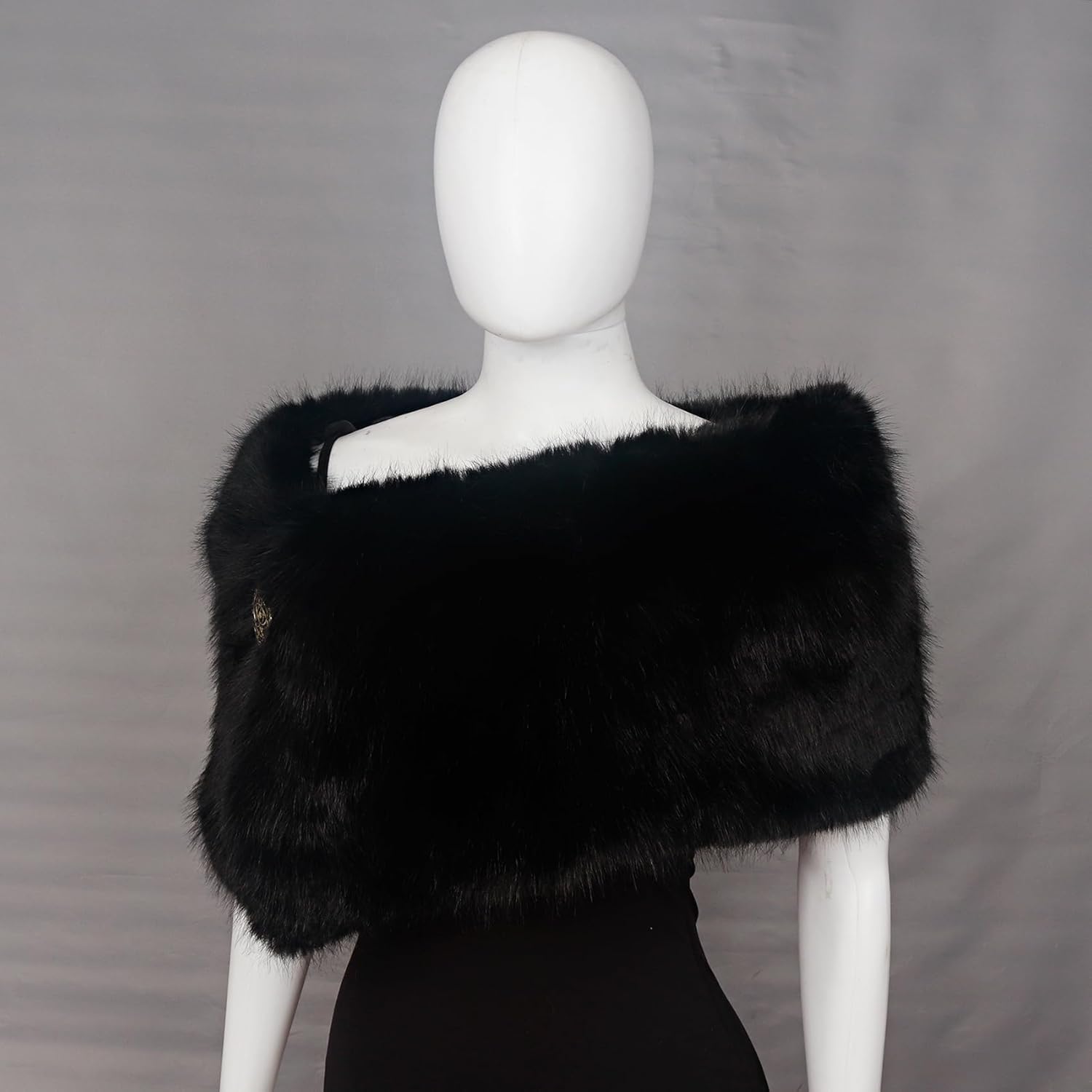 L'VOW Women Viking Faux Fur Shawl and Wrap Fur Stole with Medieval Brooch Fur Collar for LARP GoT Warrior Costume Accessories