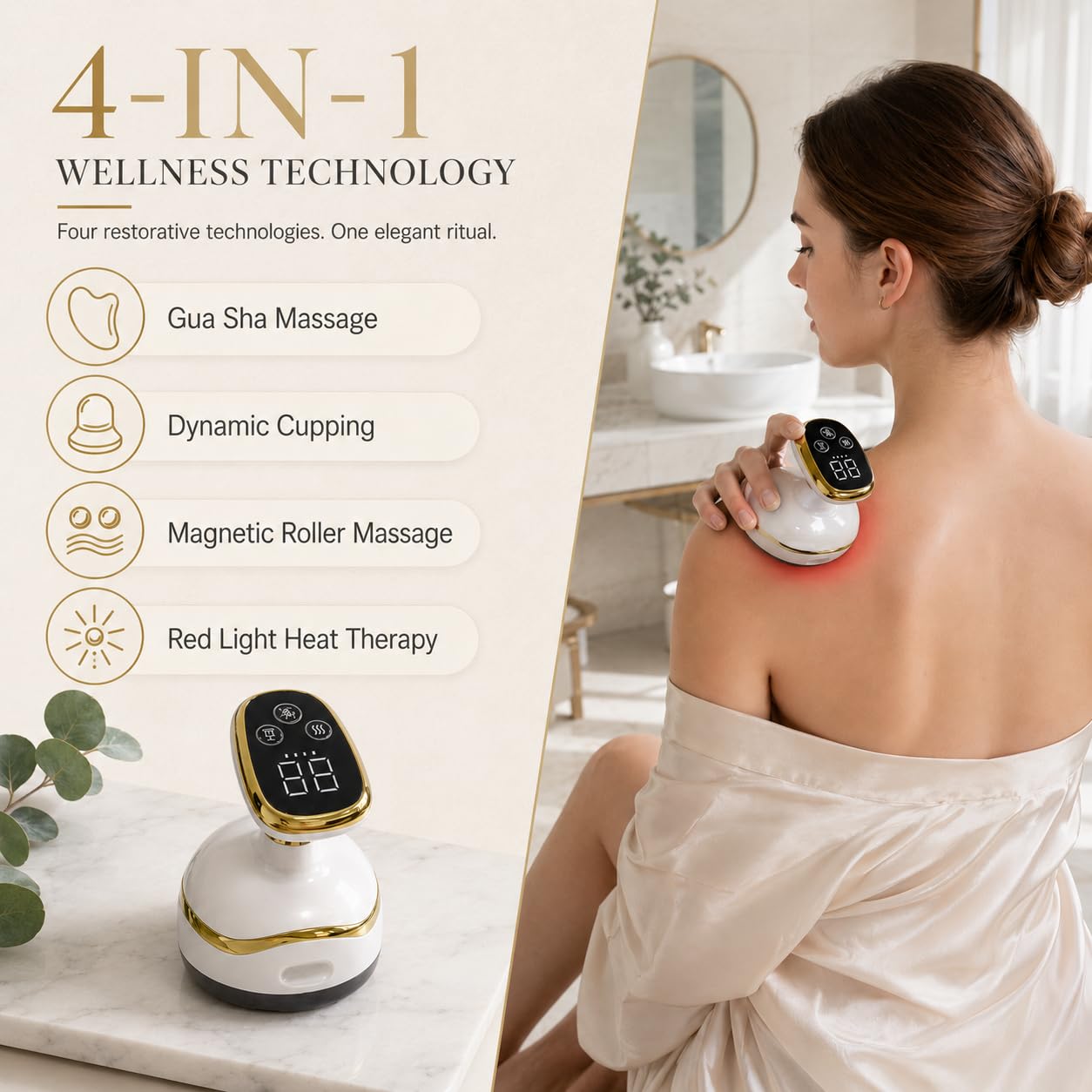 Massaggiatore Anticellulite 4 In 1 Per Tutto Il Corpo, Gua Sha Vuoto Calore | Massaggiatore Anticellulite Elettrico Senza Fili Con 9 Livelli Di Calore E Aspirazione Per Rassodare La Pelle E Tutto IlCorpo