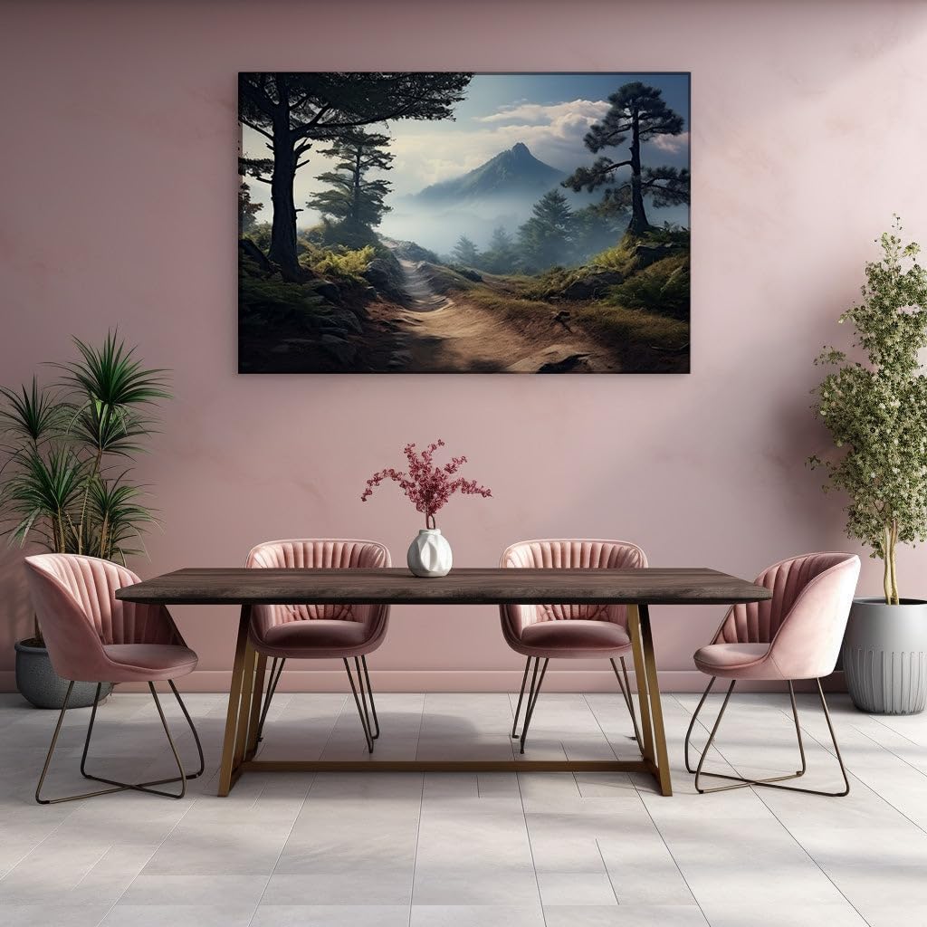 Canvas for Living room. Whispering Wilderness - Journey to the Mist-Shrouded Summit, 27 x 18 inch Canvas Wall Art - Modern Home Decor - 69x46 cm (27x18 inch)