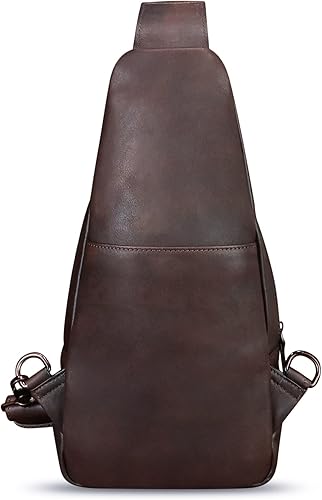 Miniatura 7 de Bolso de cuero genuino para mujeres y hombres hecho a mano de cuero bandolera mochila pecho bolso bandolera bandolera, Café, Mochilas Sling
