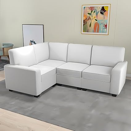 Cozyheaven Delsin 4 Seater Fabric L Shaped Corner Sectional Sofa Set for Living Room (Beige)