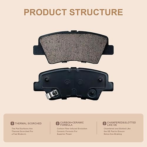 Miniatura 3 de Juego de pastillas de freno traseras de cerámica compatibles con Hyundai SonataElantraAccentVeloster, Kia RioOptima HybirdSoul