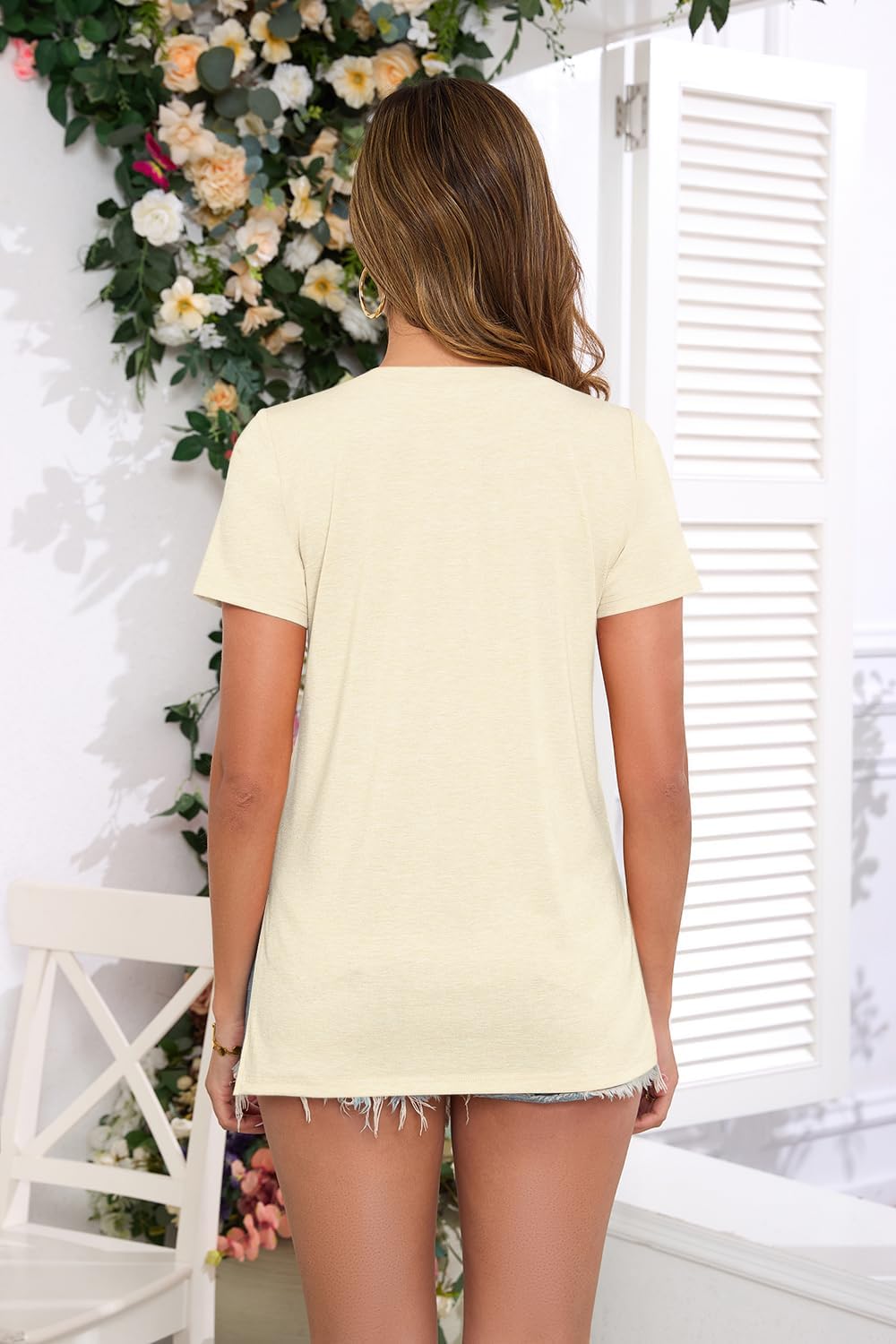 Womens Side Split Casual Summer Tops Short Sleeve T-Shirts - Image 4