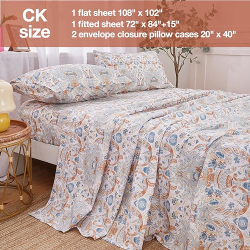 Image of JSD Vintage Retro Printed Sheet Set Cal King Deep Pocket | 4 Piece Soft Microfiber Sheets, OEKO-TEX Certified, Easy Care