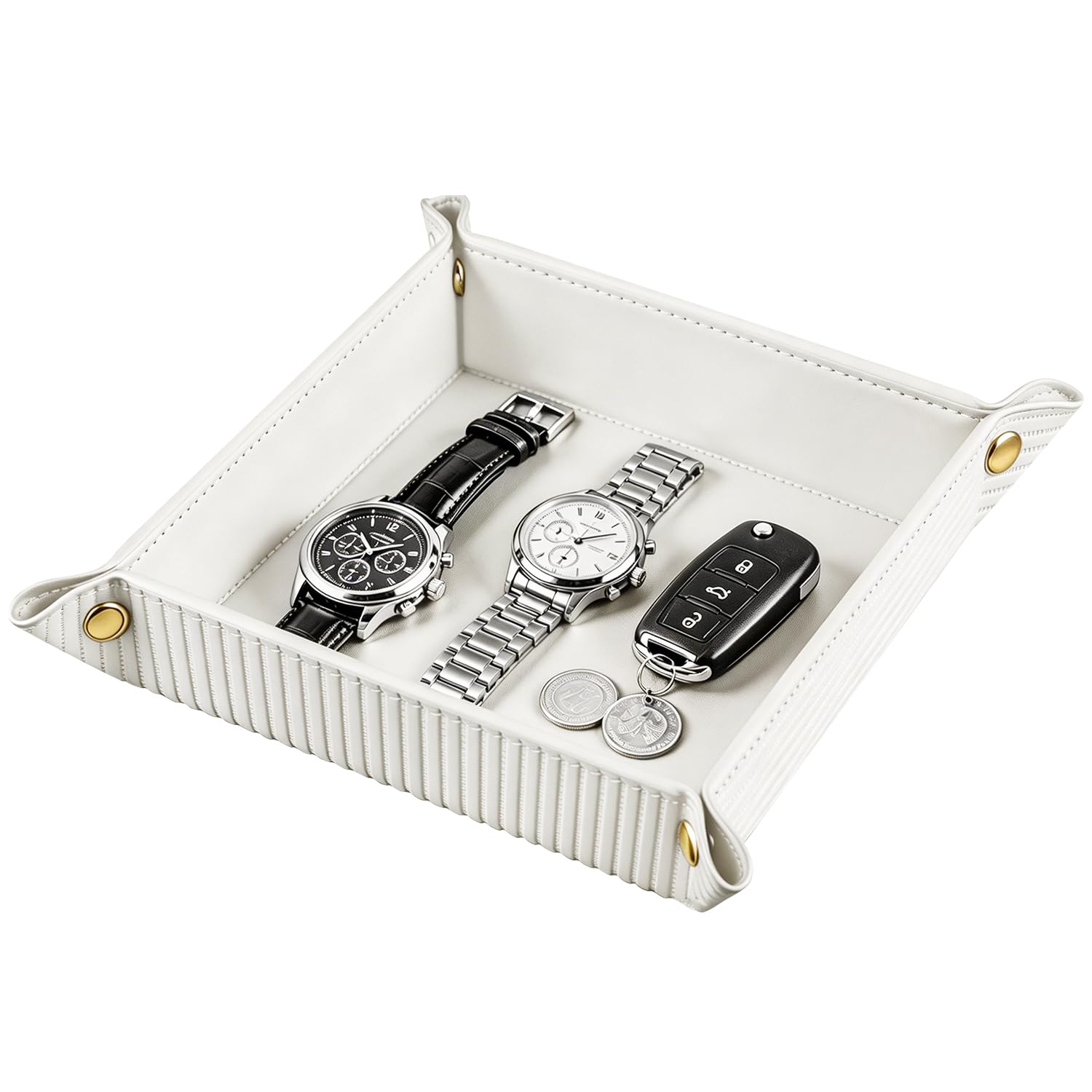 YAPISHI Luxury Valet Tray for Men, PU Leather Vanity Jewelry Catchall Tray