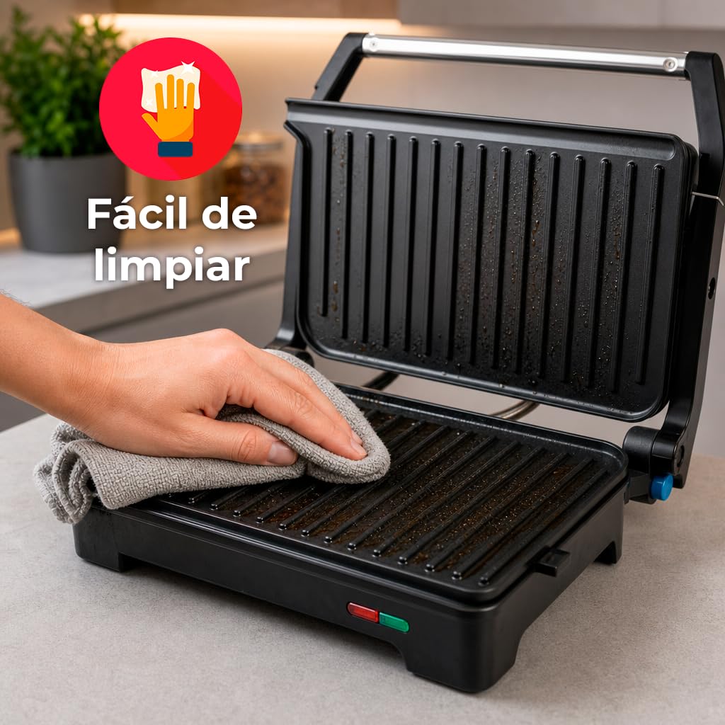 Fagor EasyGrill wielofunkcyjny grill 1200 W, rozmiar XL, 26 x 16,5 cm, otwór 180°, powłoka nieprzywierająca, uchwyt zimny dotyk, idealny do mięsa, warzyw i przekąsek
