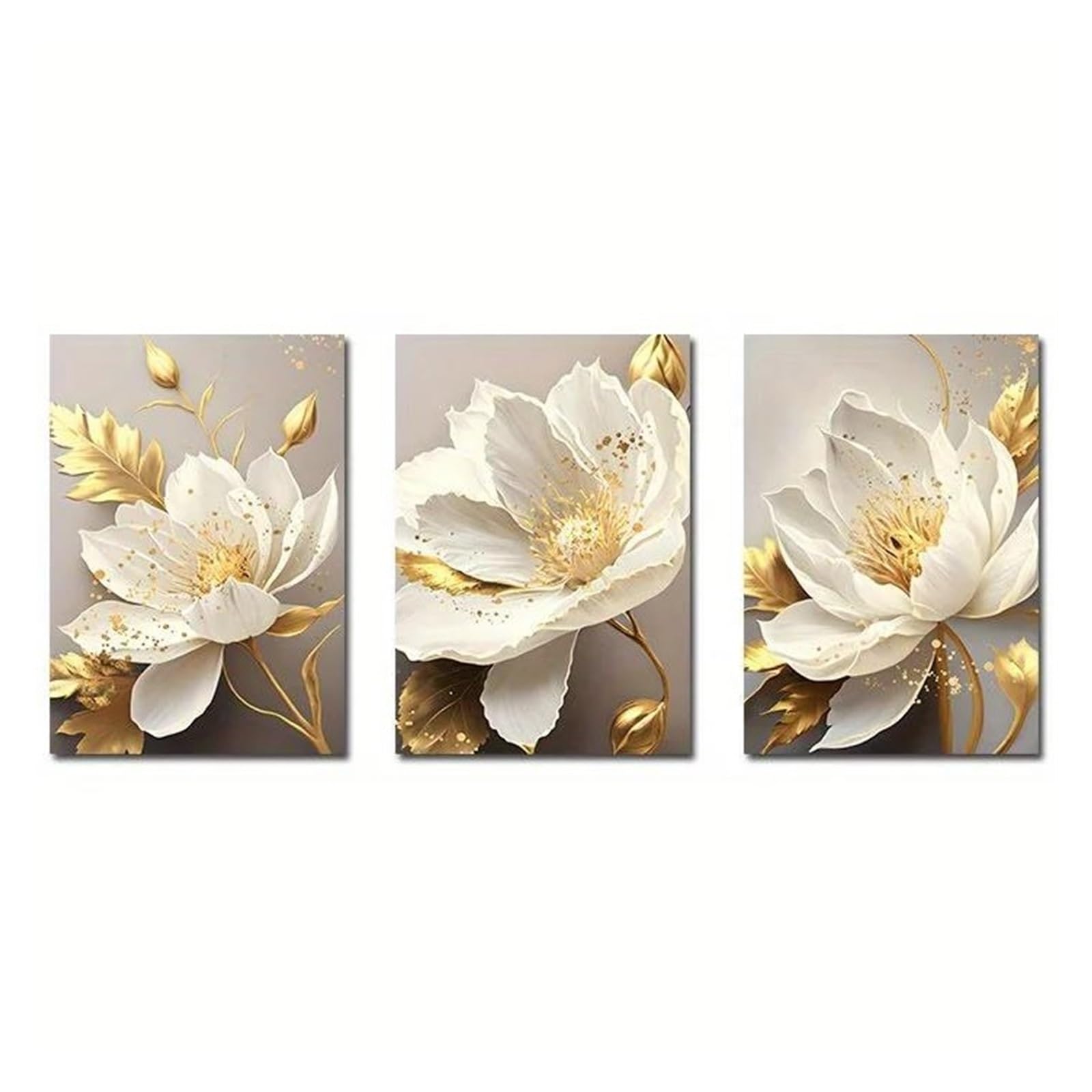 Tableau déco nature salon chic triptyque plante dorée 40x60