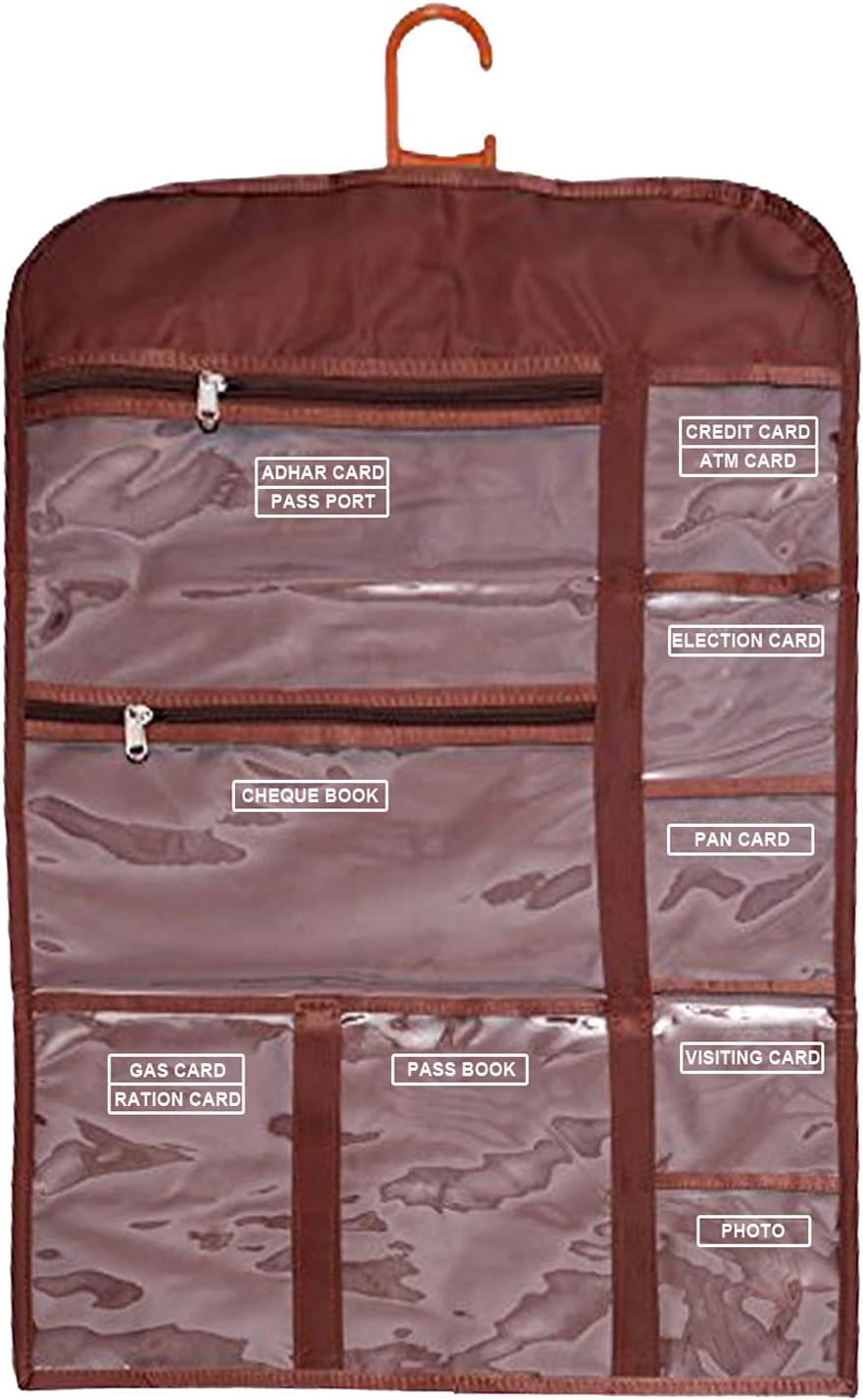 Kuber Industries Multi Utility Wall Hanging for Document Organizer Passport Aadhar, Voter Id, Document Holder (Brown) - CTKTC030994