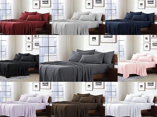 Miniatura 2 de snowhomes Juego de sábanas de 800 hilos, 4 piezas, color borgoña, tamaño King, 100% algodón, algodón de fibra larga, transpirable, tejido de satén