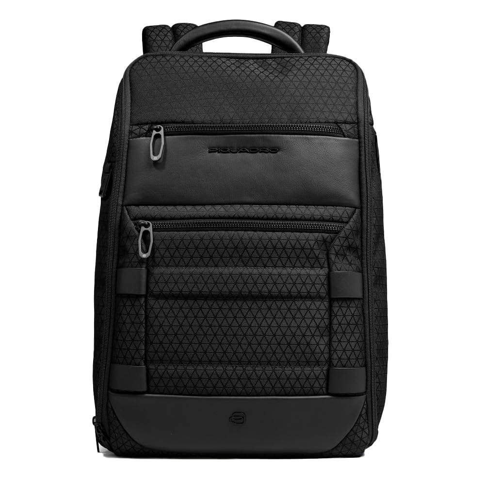 PIQUADRO - Zaino Viaggio Modulare 2in1 PC 15,6" Pelle - Unisex - Nero | Aggancio per Trolley, Doppia configurazione, Spallacci imbottiti, Vani organizzati, Trasferte, Business