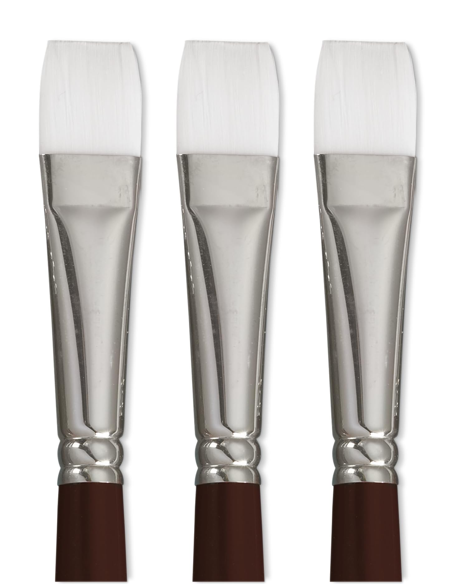 Sax Optimium White Taklon Brushes, Flat Type, Short Handle, 1 Inch, Pack of 3