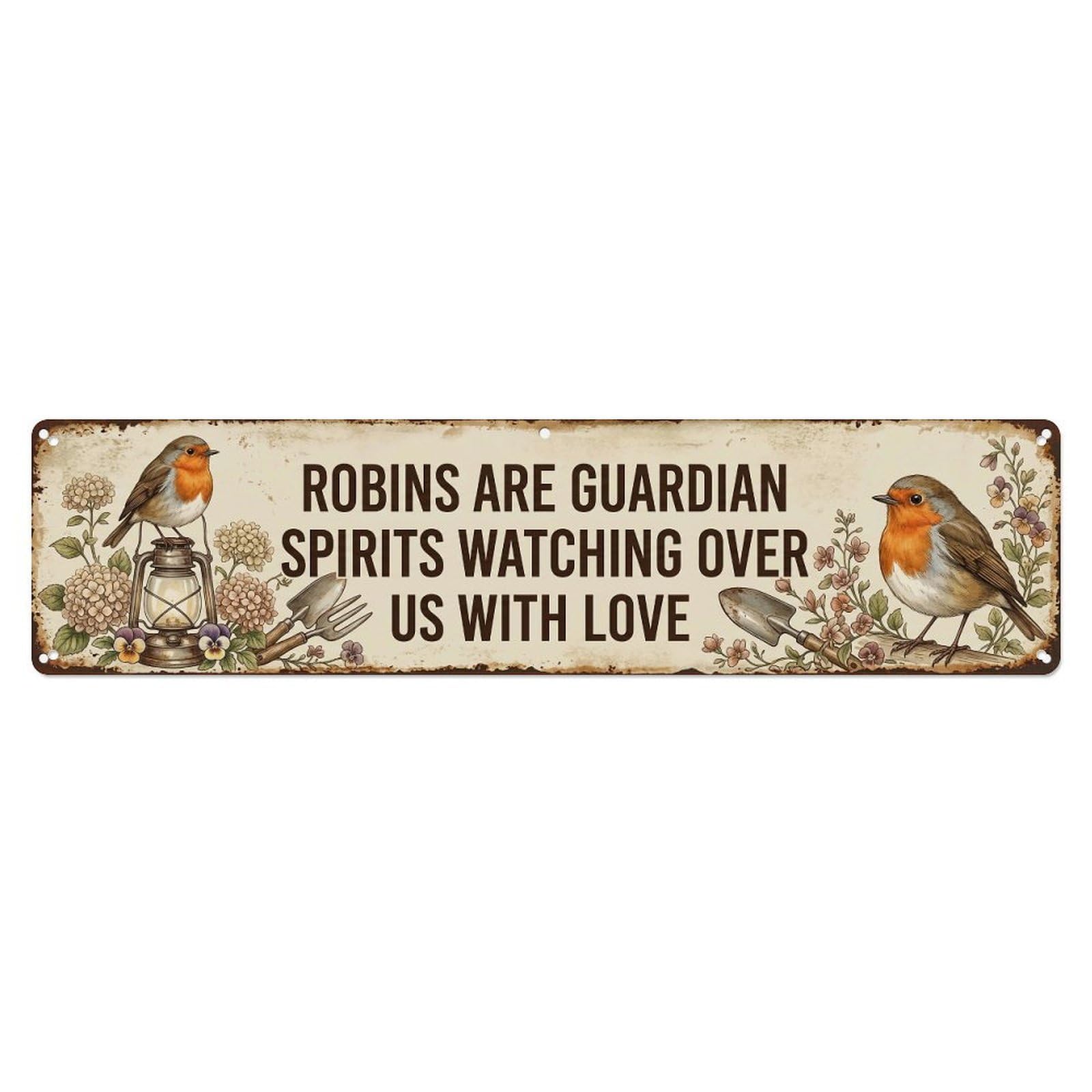 Robin Bird Garden Quote Guardian Metal Tin Skinny Sign Plaque Wall Decor for Cafe, Club Bar, Office, Home Garden Metal Poster 4x16Inch
