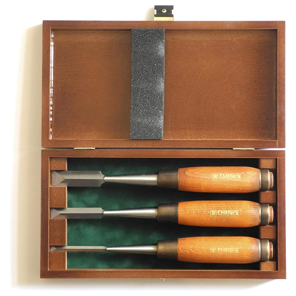 Narex Set para engranaje escoplos (3 piezas) - Madera de haya - Bisel - Acero Cr-Mn - Juego de escoplos para dentado y limpieza de verzahnungen