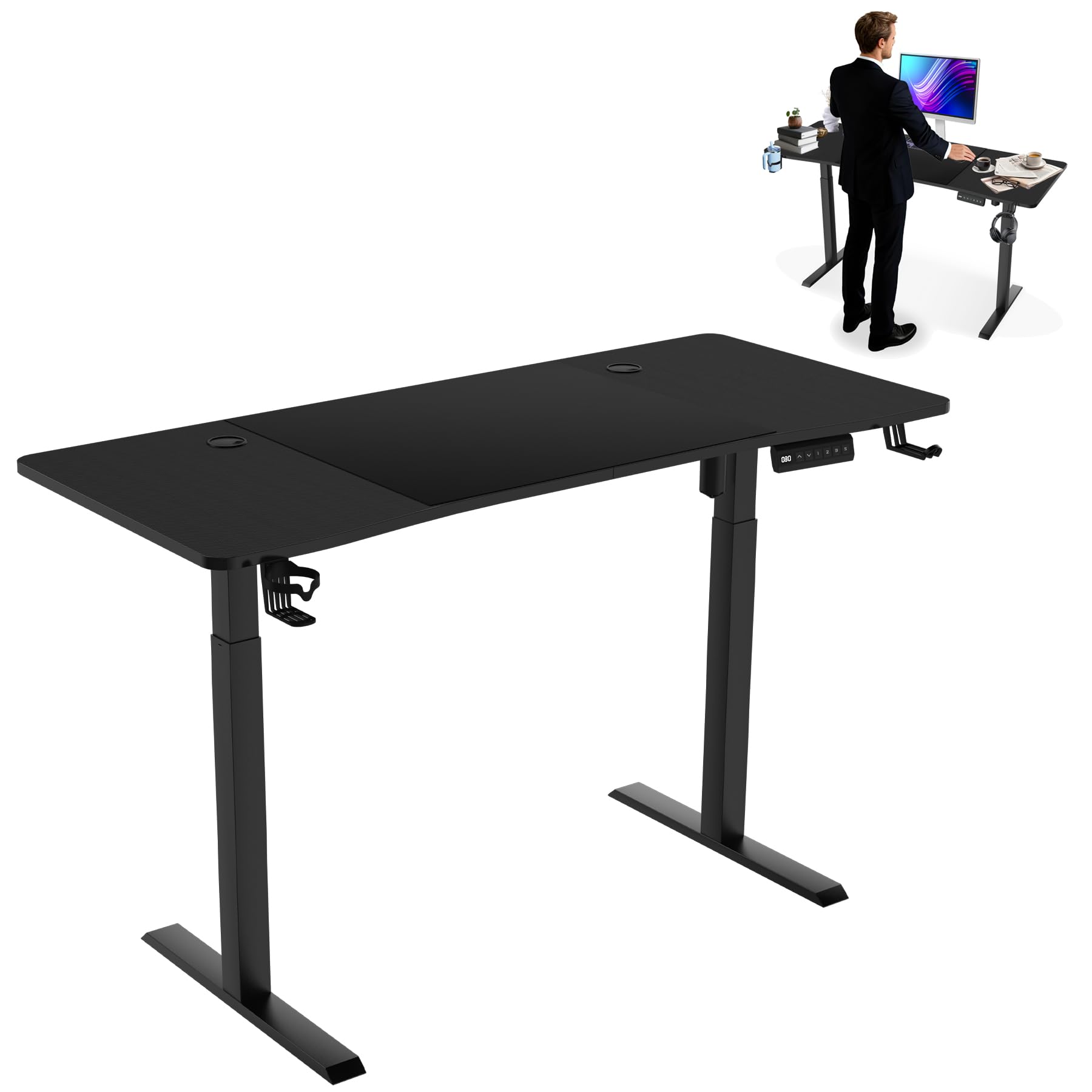 ACXIN 160x60 cm Elektrischer Höhenverstellbarer Schreibtisch, Carbon-Oberfläche und Typ-C Ladeanschluss, Gaming Tisch mit Memory-Funktion, PC Arbeitsplatz, Steh-Sitz Tisch, Bürotisch, Schwarz