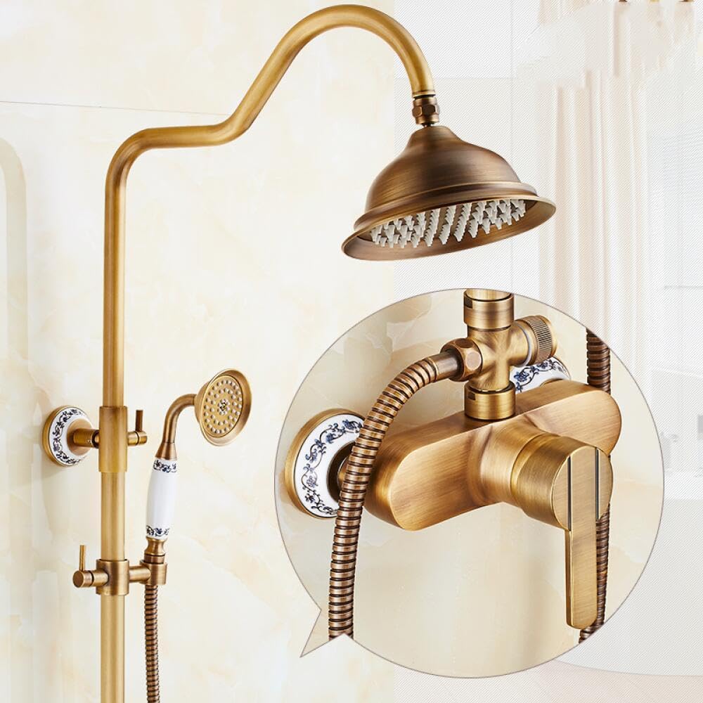 Set Doccia a Pioggia in Ottone Vintage da Parete con Miscelatore Manuale per Bagno e Vasca.