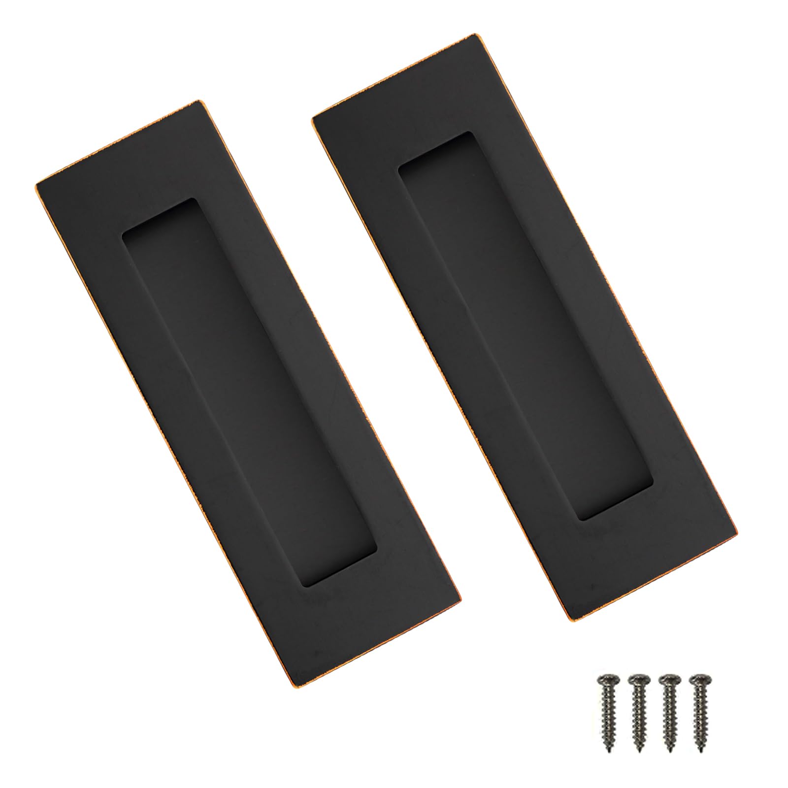Recessed Finger Flush Pulls，Pocket Door Handles，for Sliding Barn Doors Handle, Bifold Doors Stainless Steel Rectangular Door Pulls Hardware (Vintage Black, 6 Inch - 2p)