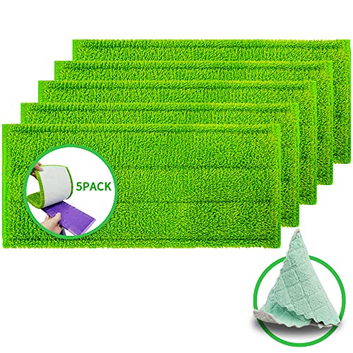 Microfiber Reusable Mop Pads 5pcs Compatible with Swiffer WetJet -12 Inch Durable and Washable Microfiber Mop Pad Refills Cleaning of Wet or Dry Floors Fitting for Home/Office Cleaning Supplies,Green