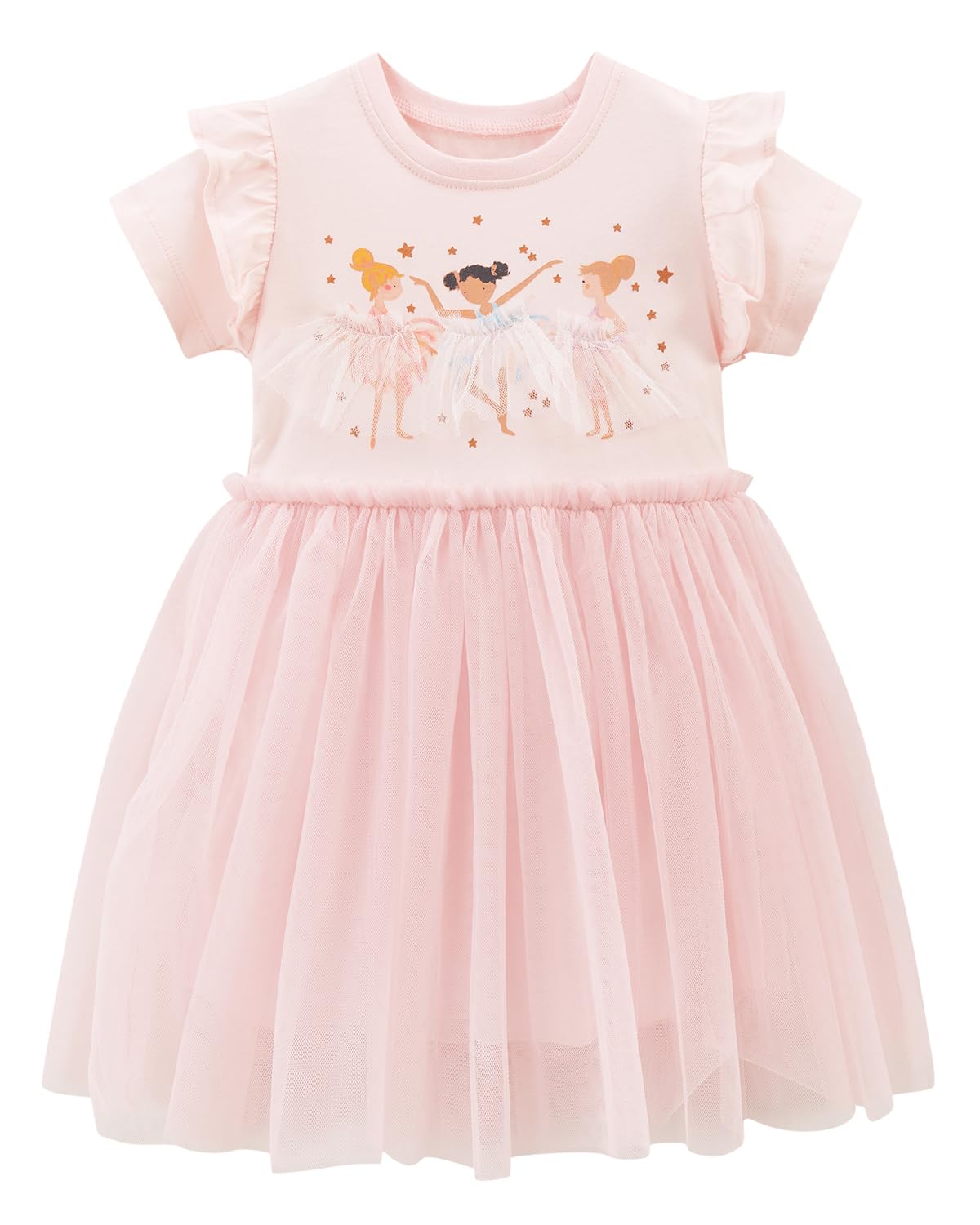 Girls Cotton Long Sleeve Casual Cartoon Appliques Striped Jersey Dresses