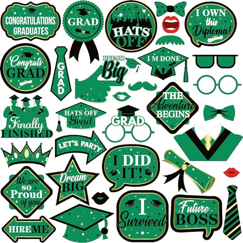 KatchOn, Graduation Photo Booth Props 2025 - Big, Pack of 34 | Black, Green Grad Photo Props 2025, Graduation Decorations Class of 2025 Photo Booth Props | Grad Props for Photoshoot 2025