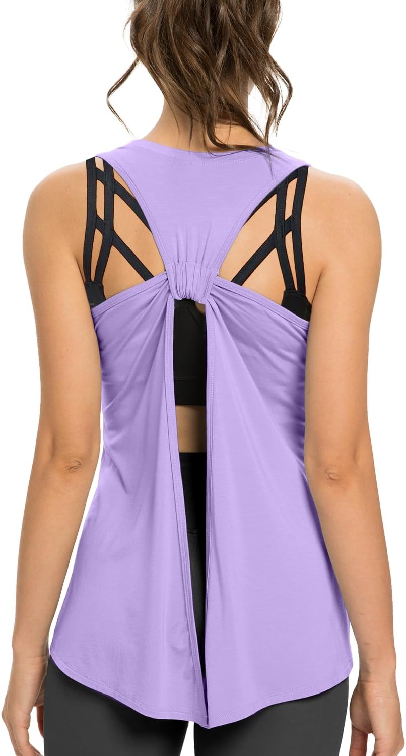 Sanutch Women’s Open Back Yoga Tank Top Tie Back Sleeveless Workout Shirt Backless Athletic Activewear - Image 3