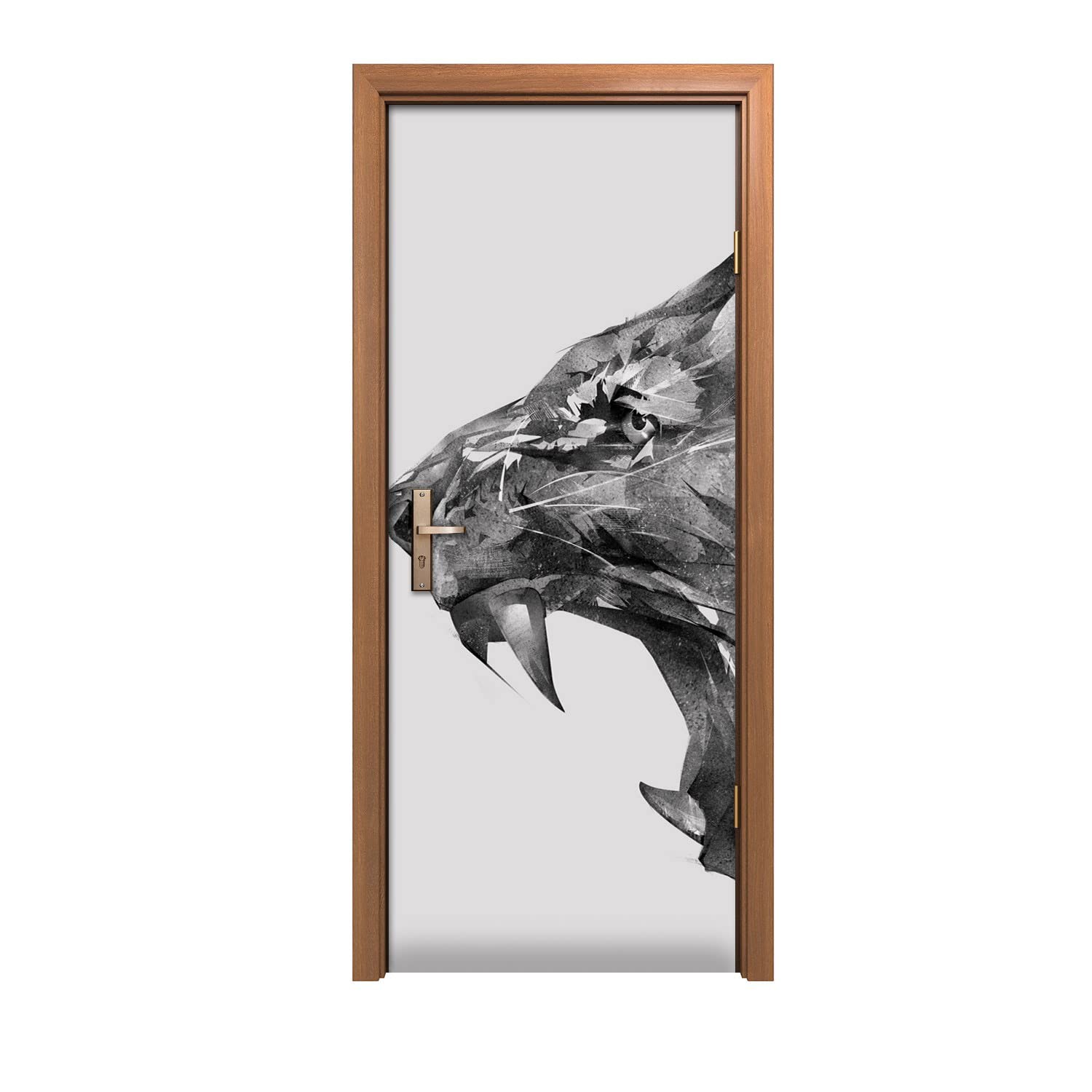 Autocollant de porte lion 90x200cm pour masquer une porte abîmée