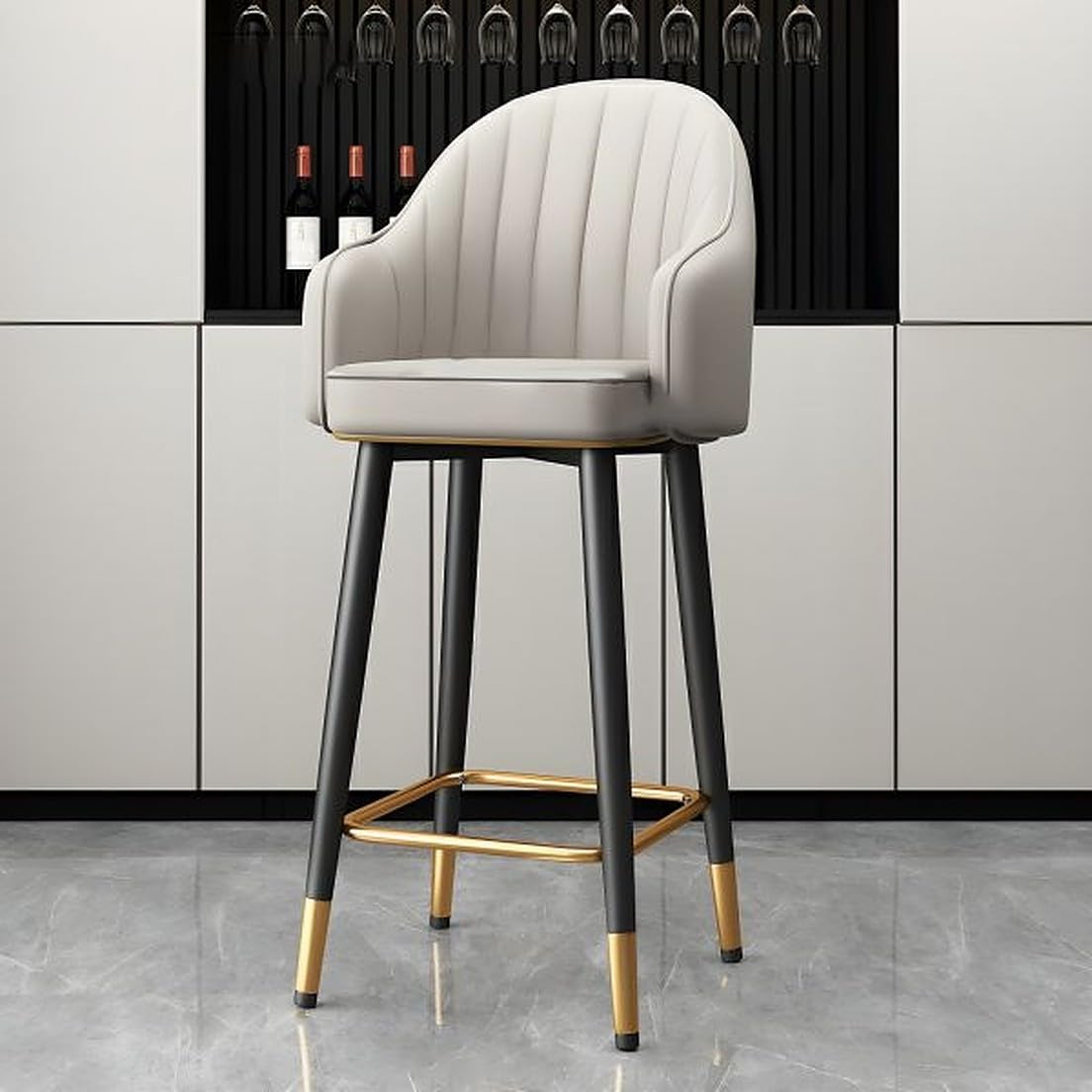 Dream Furnishing - 1 Chair Elegant and Solid Bar Stool with Velvet Upholstery for Kitchen Dinning Chair, Cafe, Office, Hotel & Home (Grey)-image-29