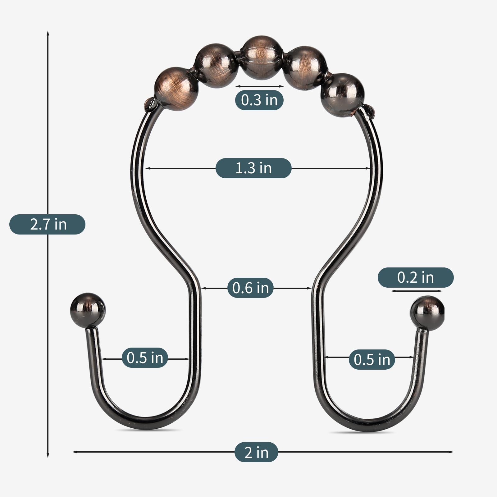 OEH – Lot de 12 crochets de rideau de douche en bronze antirouille, anneaux de rideau de douche en métal antirouille, doubles crochets pour rideau de douche, bronze