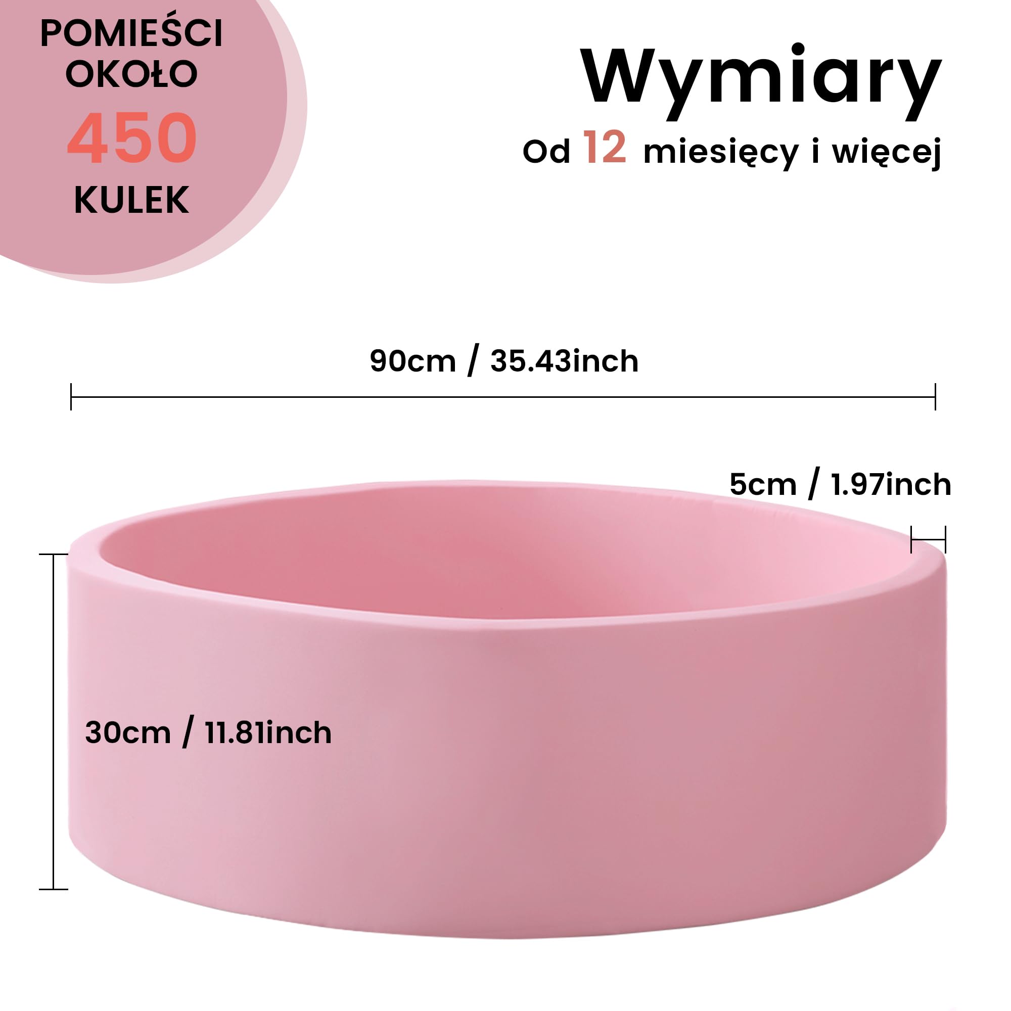 Zedachica Piscina de Bolas Redonda de Espuma, 90 x 30 cm, para bebés a Partir de 1 año, para Interior y Exterior, para niñas y niños, Color Rosa