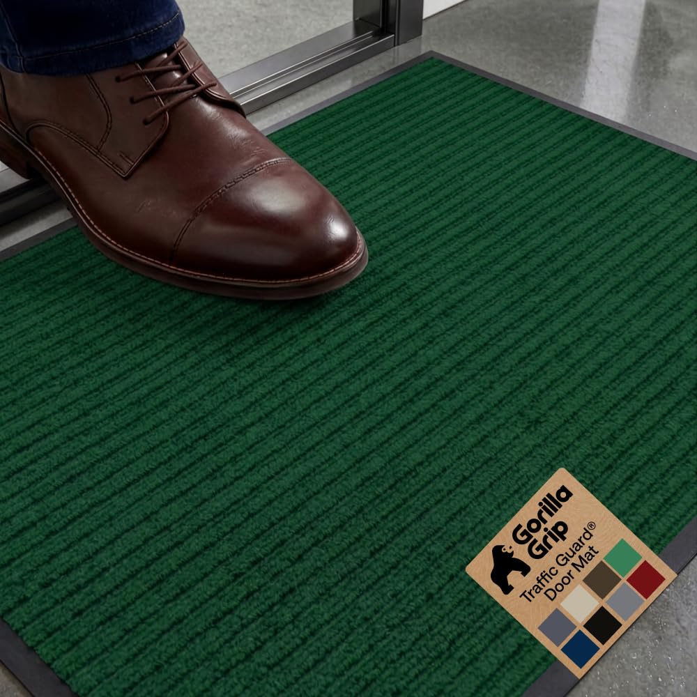 GORILLA GRIP Traffic Guard Indoor Outdoor Heavy Duty Door Mat, 29x17 Green