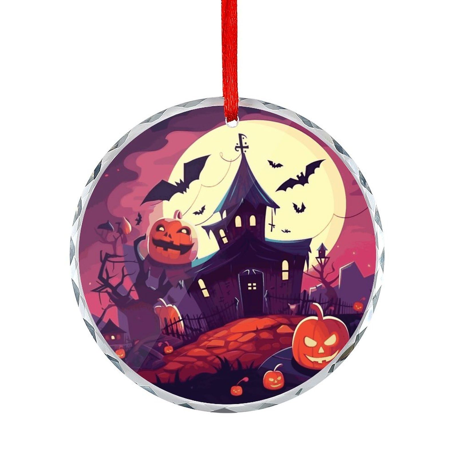 Btcowzrv Style Happy Halloween Round Ornament Hanging Pendant Decor