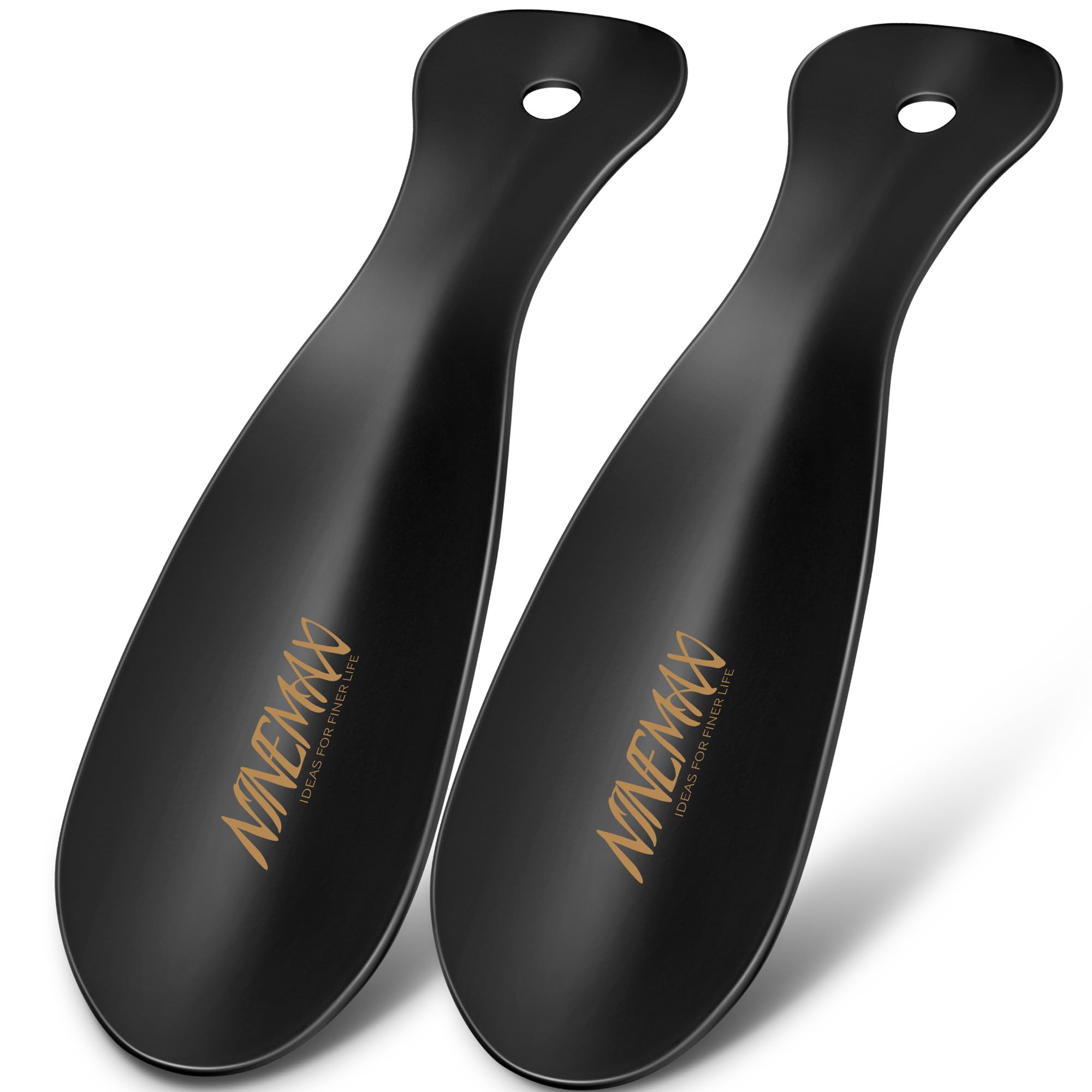 NINEMAX Metal Shoe Horn Short Handle, Travel Shoehorn 19 CM Stainless Steel Shoe Lifter Shoes Helper Stick Shoes Spoon for Men Women Seniors Kids PCS of 2