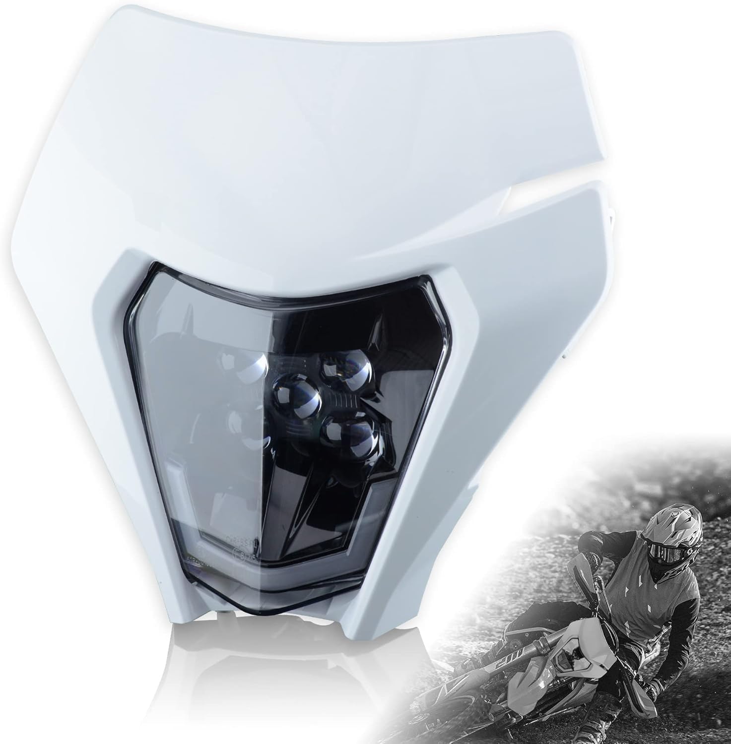 Generico LED Faro Anteriore Universale Motocross Mascherina Moto con Faro V-Face Universale Cross Enduro Supermoto Bianco
