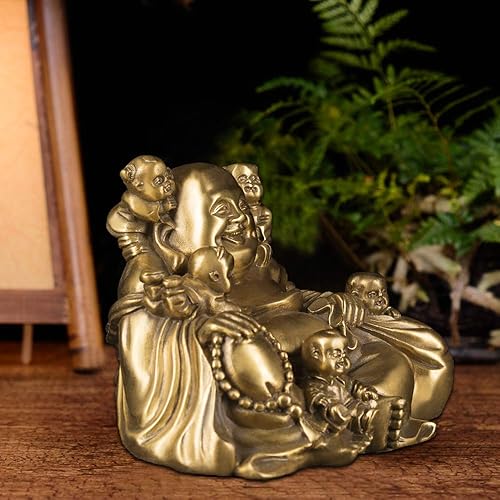 Miniatura 6 de BRABUD chino Fengshui riendo Buda sentado con 5 niños estatua atrayendo felicidad en la colección de decoración de la familia ZD066