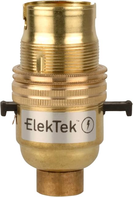 ElekTek Safety Switch Lamp Bulb Holder 10mm Entry BC B22 with Shade Ring and Locking Screw in Base Brass