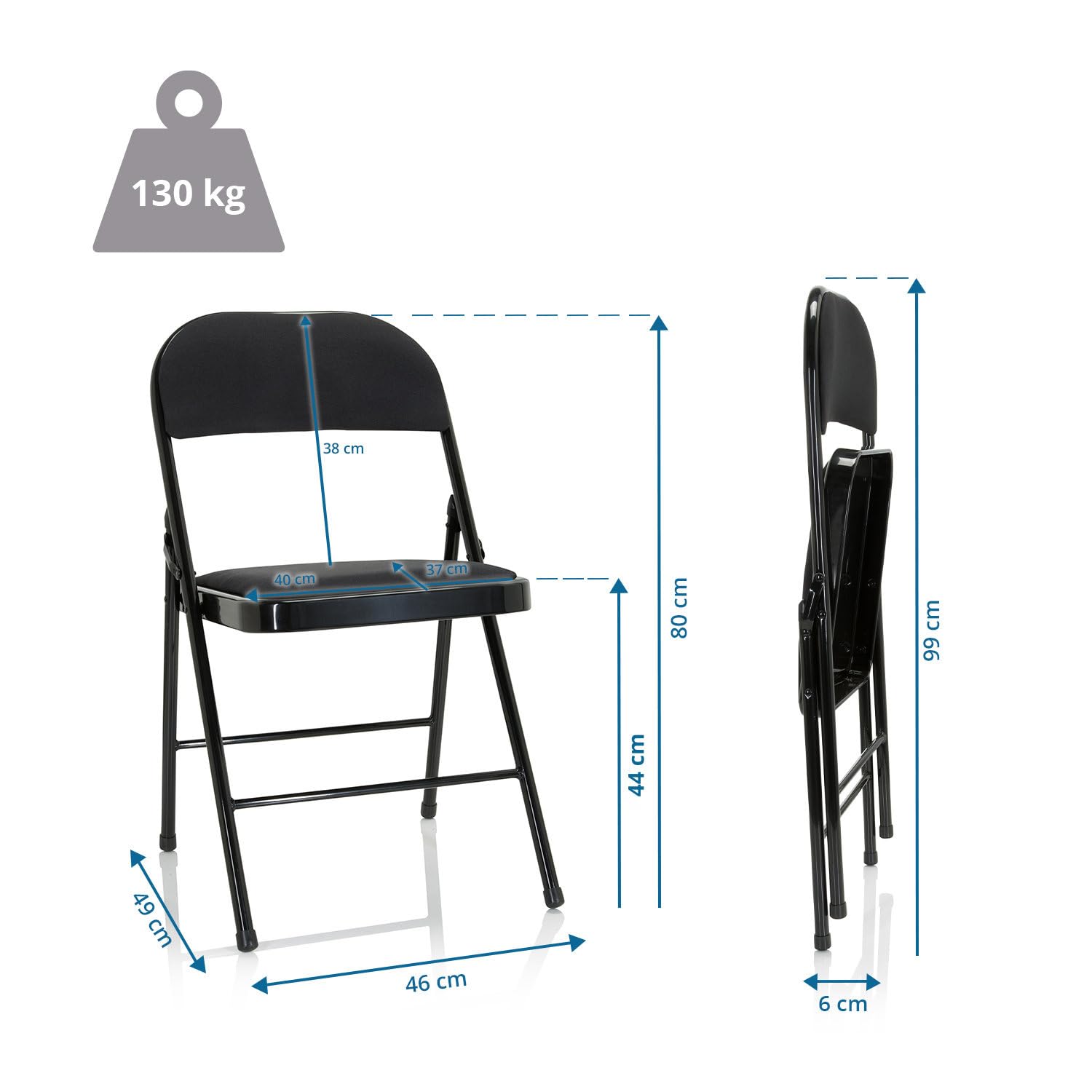 hjh OFFICE 803010 Chaise Pliante rembourrée TUDELA II Tissu Noir Chaise Visiteur Pliante, Charge maximale 130kg