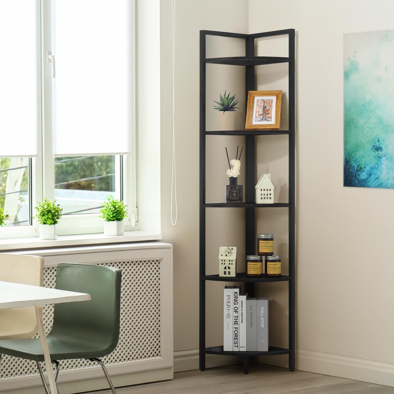CAPHAUS 5-Tier Corner Shelf: 59.1-Inch Tall, Metal Frame, Round Corner Display Rack for Bathroom, Living Room, Home, Office