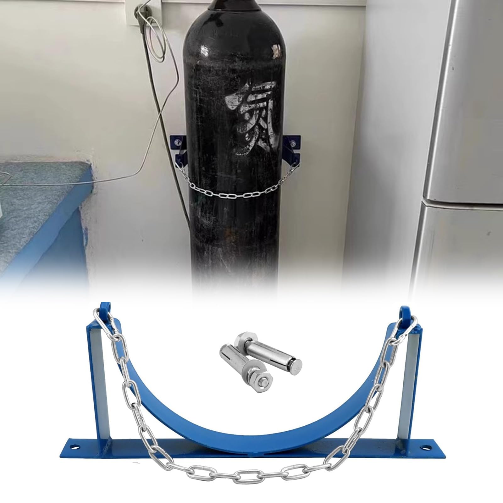GHHVFEC Oxygen cylinder rack,Wall-Mounted Steel Gas Cylinder Shelf for Laboratory & Factory, Adjustable Extinguisher Holder with Metal Buckle, Expansion Tank Mounting Bracket (9.8in/25cm,