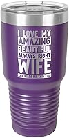 Vista 16 de Vaso de bebida con popote y tapa superior deslizante con grabado láser, color naranja "I love my wife", de 30 onzas, ideal para regalar a papá