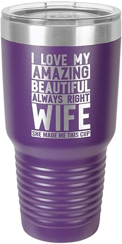 Miniatura 16 de Vaso de bebida con popote y tapa superior deslizante con grabado láser, color naranja "I love my wife", de 30 onzas, ideal para regalar a papá