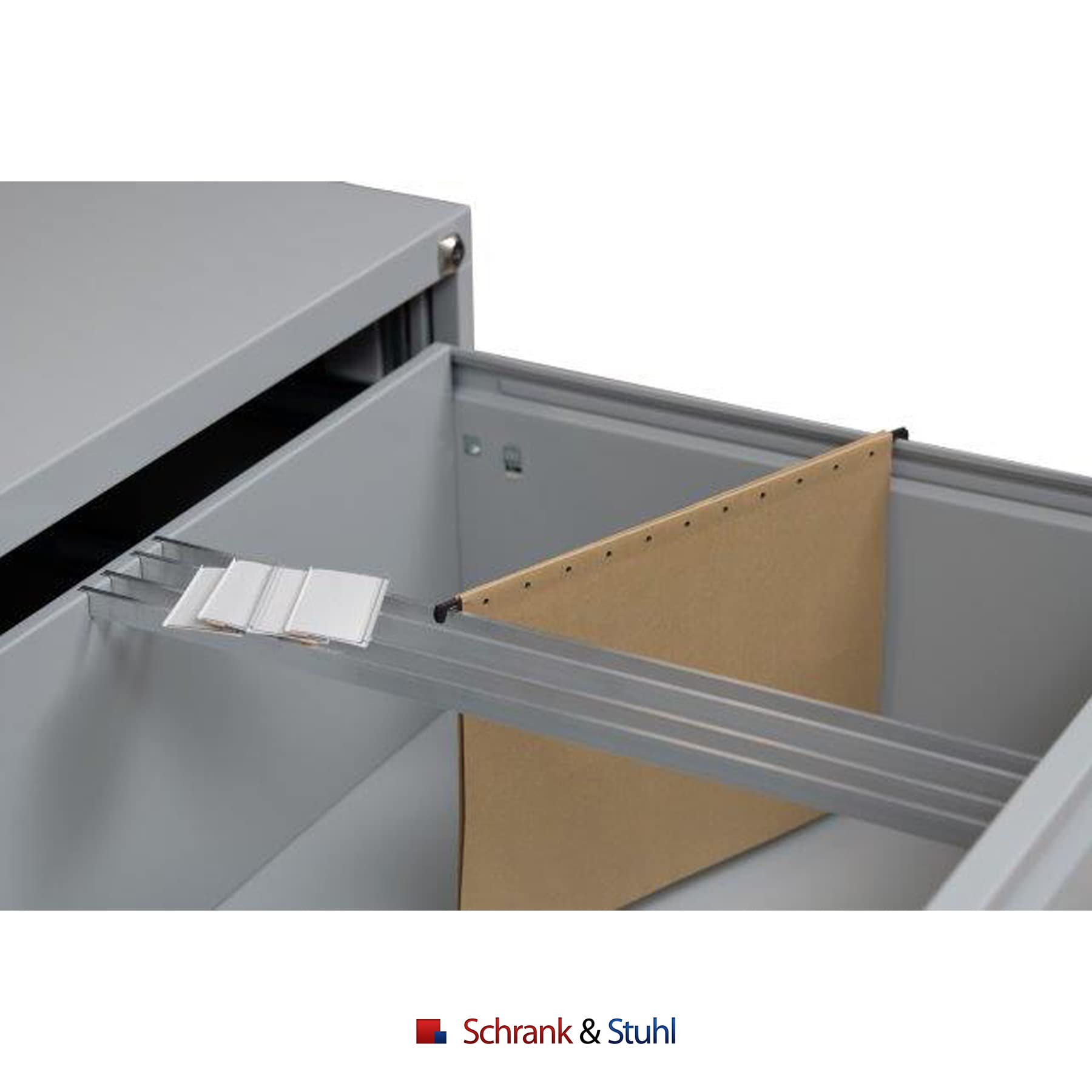 Schrank & Stuhl Hängeregisterschrank doppelbahnig – Hängemappenschrank mit 4 Schüben für DIN A4, abschließbar, Lieferung komplett montiert, 132 x 76 x 62 cm, Grau
