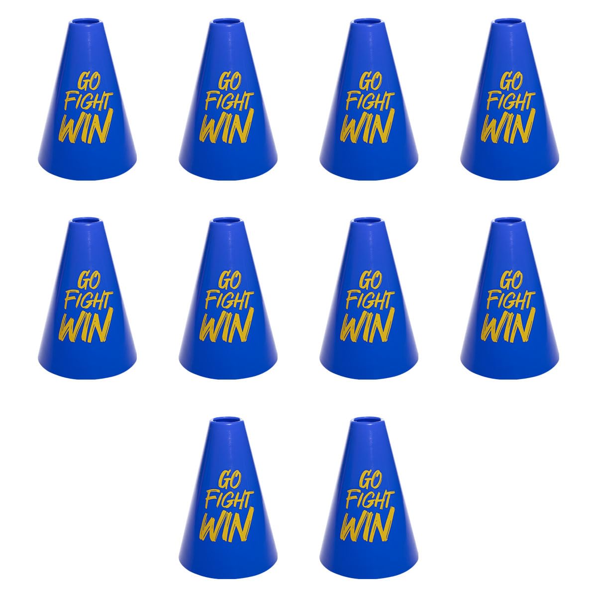 Anderson's, Go Fight Win Blue and Gold Megaphones, 7 Inches, Set of 10, School Colors, Fan Gear, Noisemakers, Cheerleader Accessories, Team Spirit