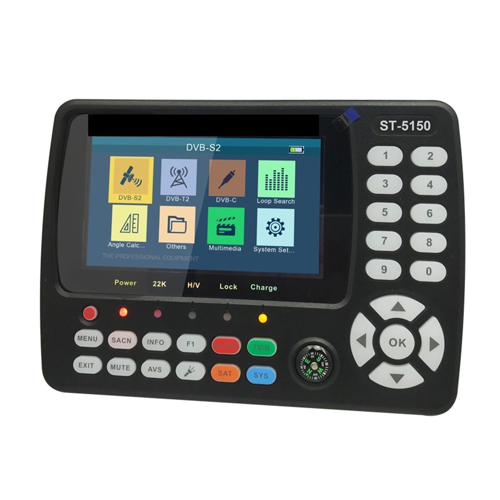 ST-5150 Cyfrowa wizjer satelitarny DVB-S2/T/T2/C Miernik sygnału kabla naziemnego z wyświetlaczem LCD Wyświetlacz LCD