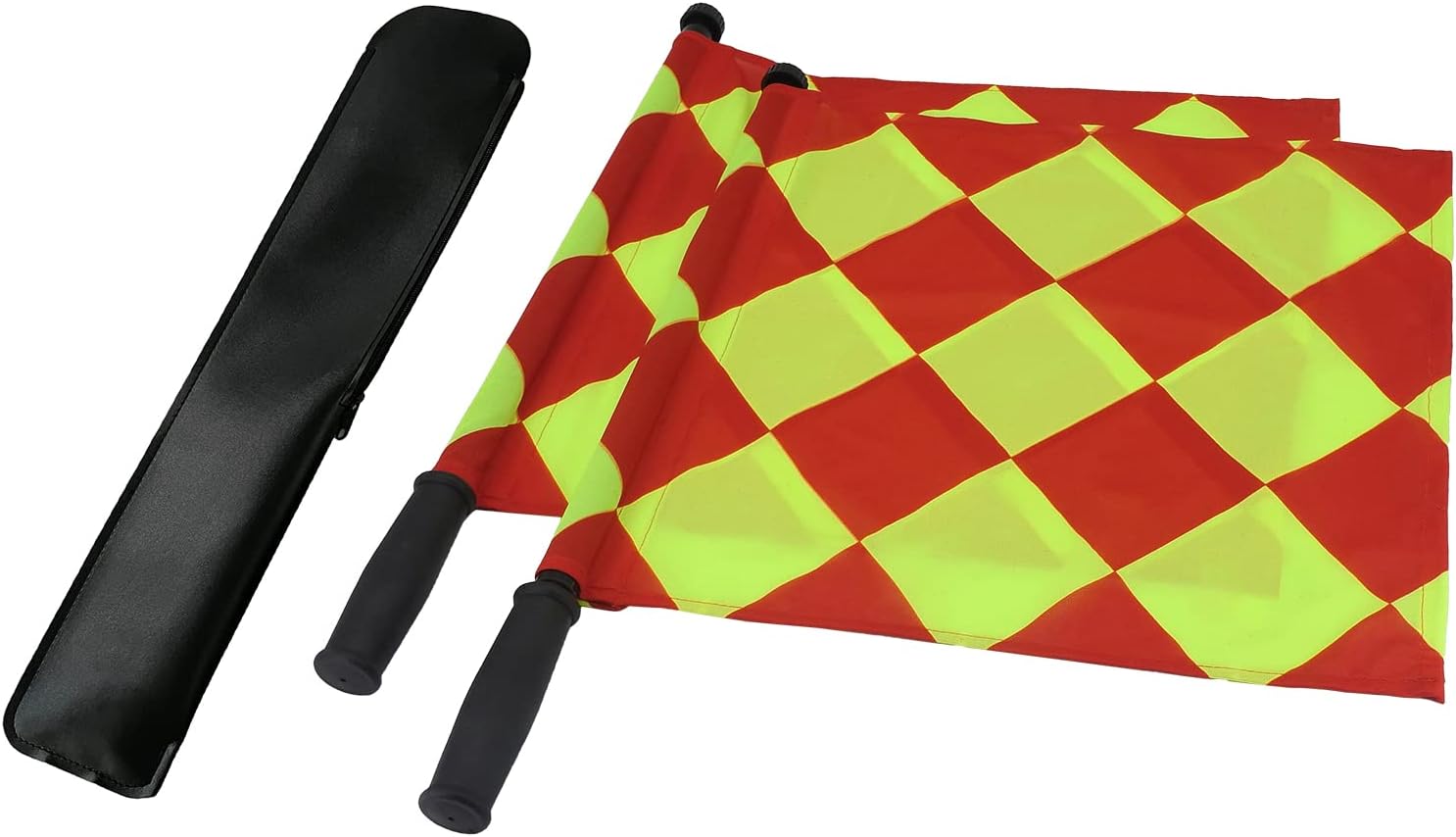 JAYO Professional Linesman Flags for Official Soccer Events - 2PCS Waterproof Referees Flags with PU Zipped Carrying Bag, Yellow and Red Diamond Pattern - Image 2