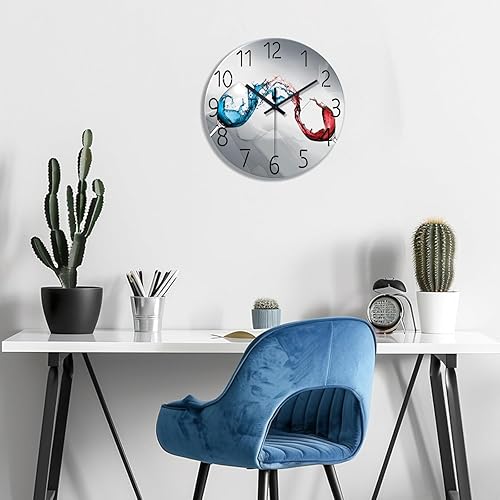 Miniatura 5 de XFM Reloj de pared silencioso sin tictac, funciona con pilas, reloj de comedor de 16 pulgadas, tazas de vino azul y rojo, reloj decorativo moderno