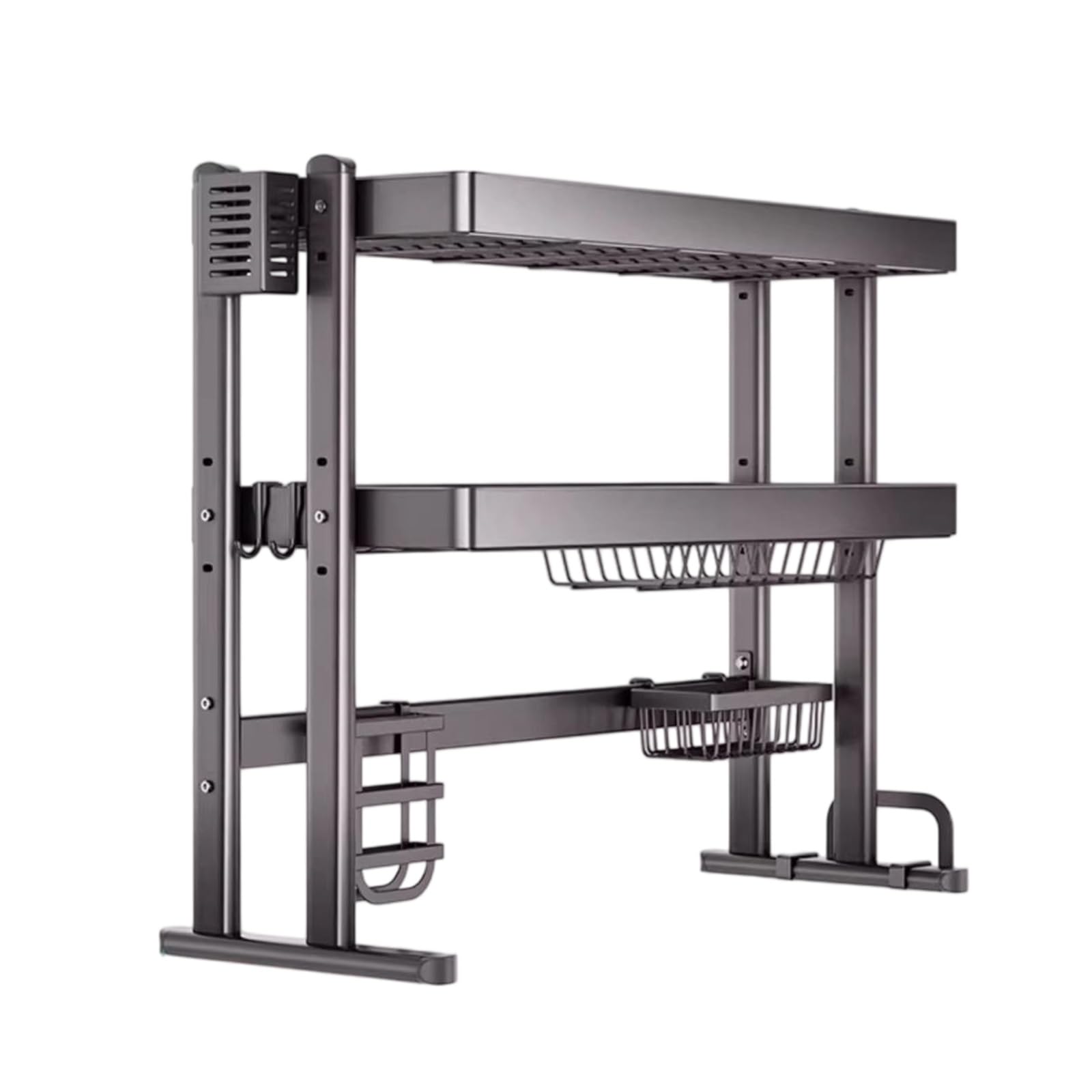 Escurridor de platos sobre fregadero, estante organizador ajustable | Acero carbono reforzado, diseño de 3 niveles ajustable, ahorro de espacio(75cm/29.5in)