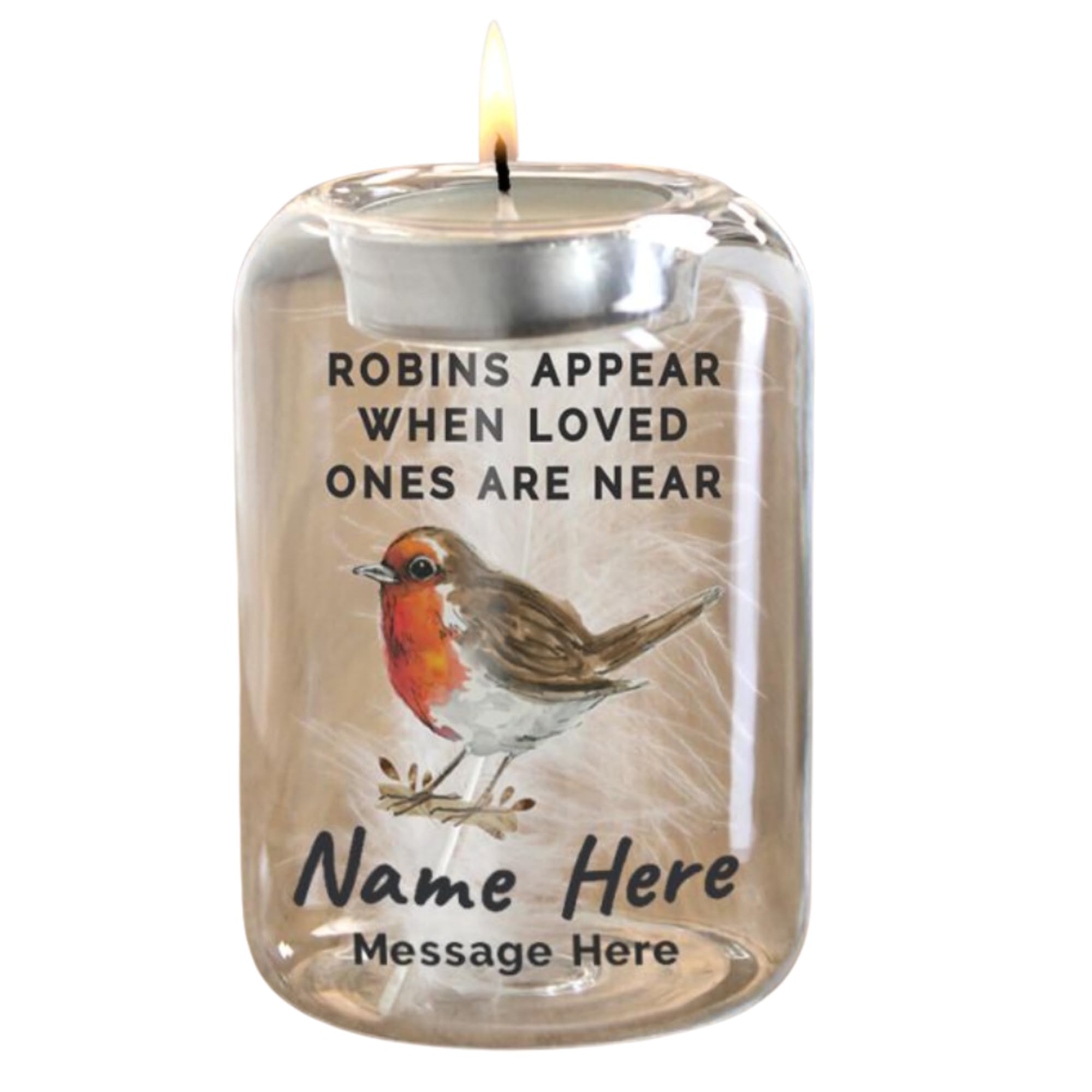 Caleli Gifts White Personalised Robin Memorial Feather Tealight Holder