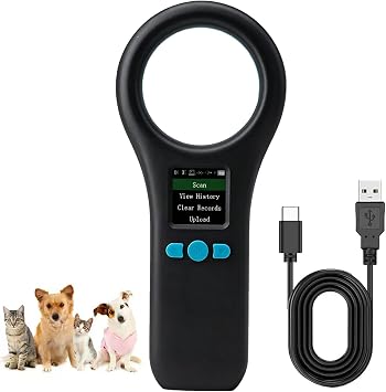 Pet Microchip Scanner, ISO11784/85/FDX-B/EMID Handheld Animal Micro Chip Reader 134.2KHz/125KHz Rechargeable Pet ID Scanner with 500 Data Storage for Dog/Cat/Pig/Animal Black