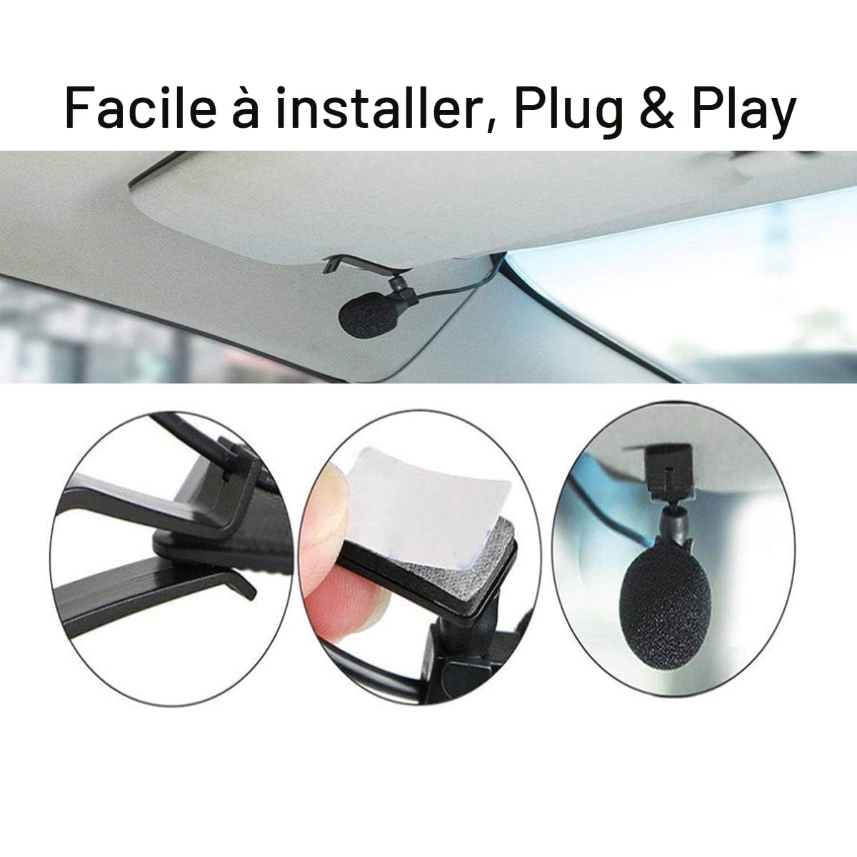 Microphone de Voiture 3,5 mm pour Autoradio Stéréo de Voiture, GPS, DVD, Micro de Rechange pour Sony Pioneer Kenwood Boss JVC Jensen Alpine avec Adaptateur 3,5 mm vers 2,5 mm