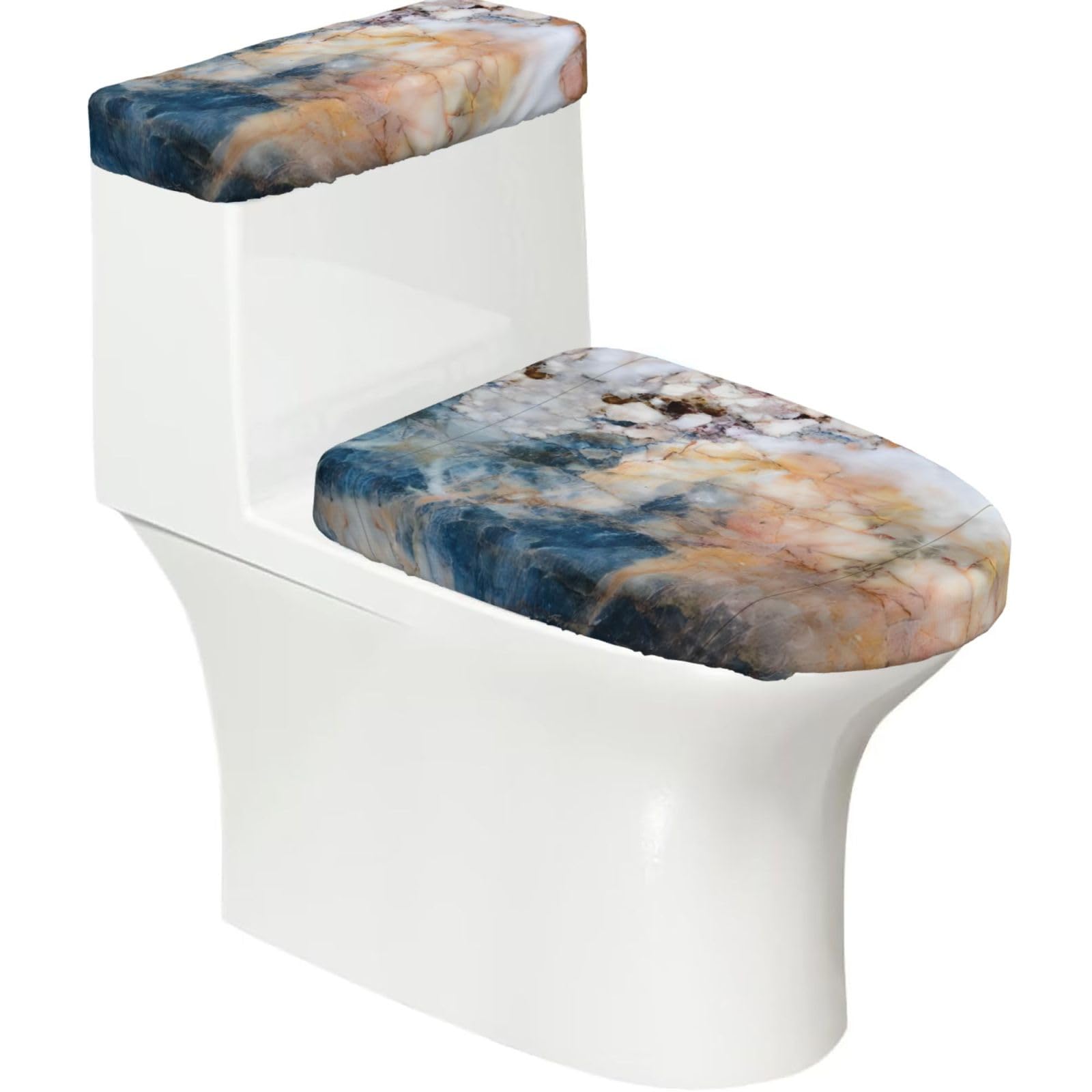 Wzycwb Black Marble 2-Piece Toilet Seat Cover Set With Tank Lid, Elastic Fit For U-Shape & Elongated Toilets, Bathroom Decor, Housewarming Gift